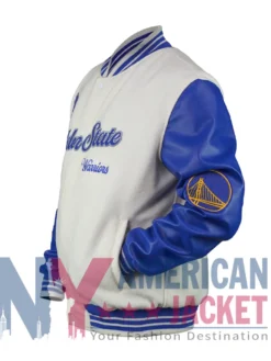 Golden State Warriors Varsity Cream And Blue Jacket