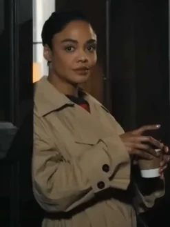 His and Hers Tessa Thompson Beige Coat