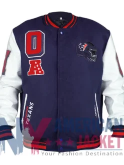 Houston Texans Mashup Classic Varsity Rib Navy and White Jacket