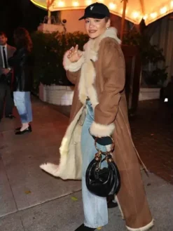 LA 2026 Rita Ora Brown Leather Coat