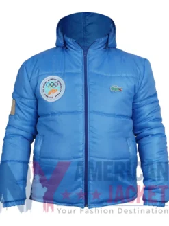 Lacoste x Cortina Olympic Heritage Blue Puffer Jacket Front Side