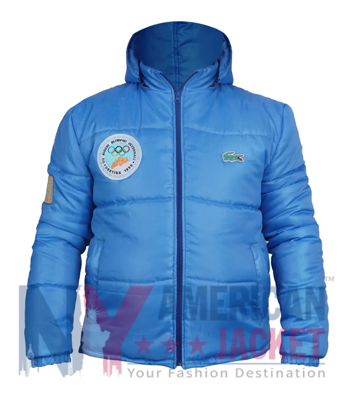 Lacoste x Cortina Olympic Heritage Blue Puffer Jacket Front Side