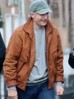 Liam Neeson 4 Kids Walk Into a Bank Brown Leather Jacket