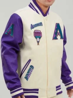MLB Team Arizona Diamondbacks White and Purple Varsity Jacket For Sale 
