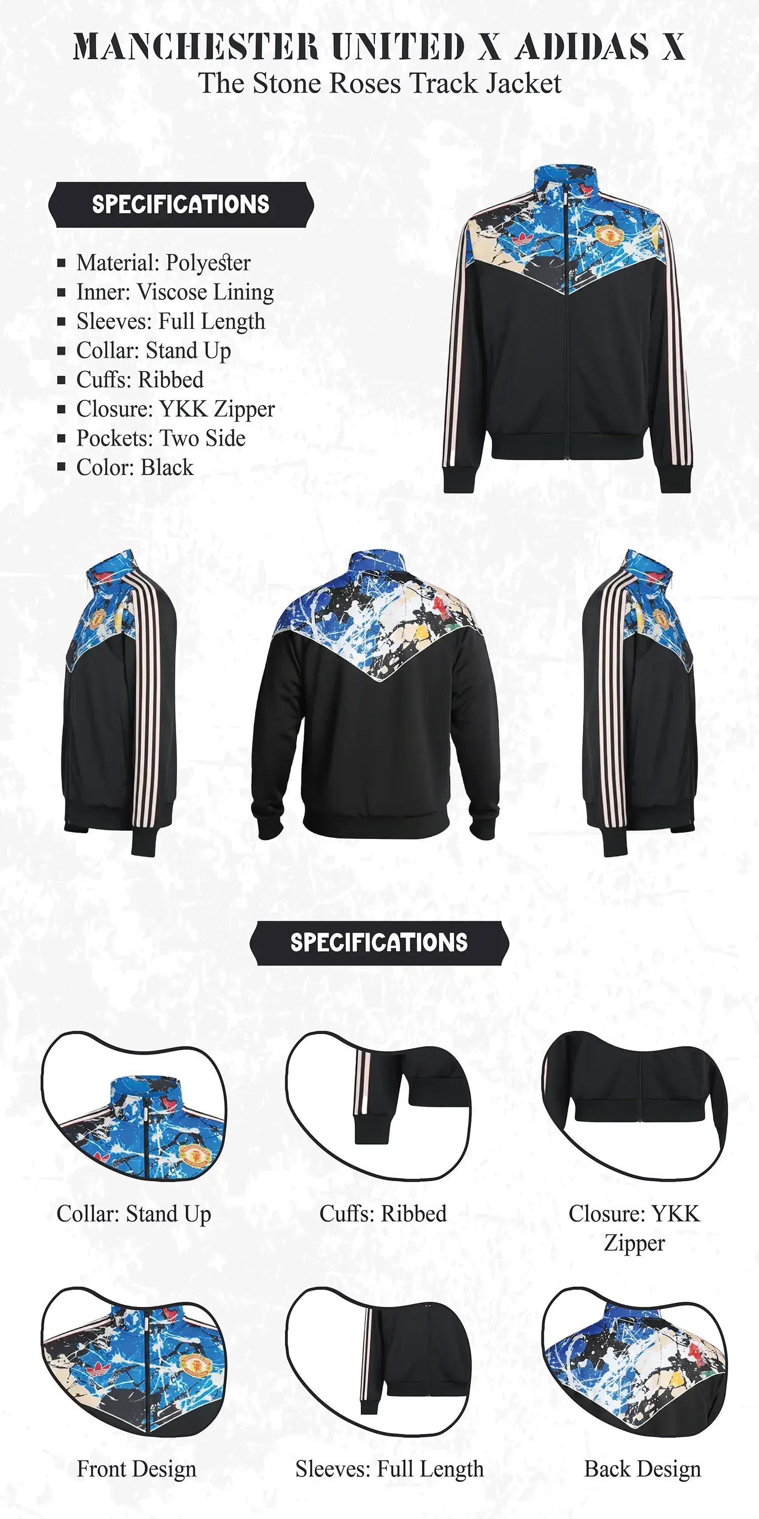Man United x Adidas Stone Roses Jacket infographic