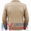 Men's Beige Vertical-Paneled Bomber Leather Jacket
