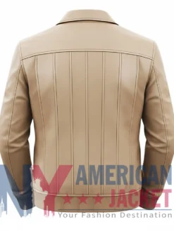 Men's Beige Vertical-Paneled Bomber Leather Jacket