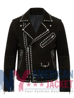 Men’s Black Studded Suede Biker Jacket