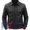 Men's Black Vertical-Paneled Bomber Leather Jacket
