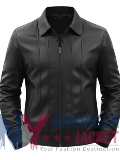 Men's Black Vertical-Paneled Bomber Leather Jacket