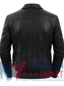Men's Black Vertical-Paneled Leather Bomber Jacket