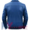 Men's Blue Vertical-Paneled Bomber Leather Jacket