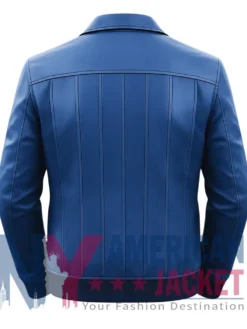 Men's Blue Vertical-Paneled Bomber Leather Jacket
