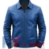 Men's Blue Vertical-Paneled Leather Bomber Jacket