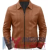 Men's Brown Vertical-Paneled Leather Bomber Jacket