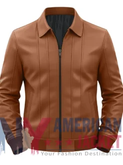 Men's Brown Vertical-Paneled Leather Bomber Jacket