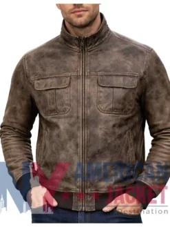 Men's Leather Bomber Distressed Jacket