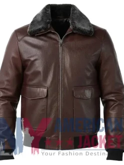 Men's Pilot Style Dark Brown Shearling Fur Jacket