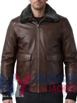 Men's Pilot Style Shearling Dark Brown Fur Jacket