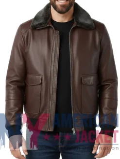 Men's Pilot Style Shearling Fur Dark Brown Jacket