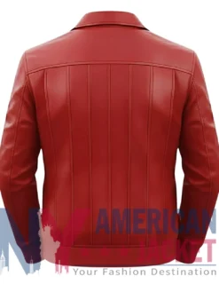 Men's Red Vertical-Paneled Bomber Leather Jacket