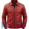 Men's Red Vertical-Paneled Leather Bomber Jacket