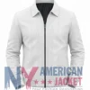 Men's White Vertical-Paneled Bomber Leather Jacket