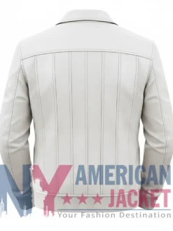 Men's White Vertical-Paneled Leather Bomber Jacket