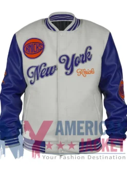 NY Knicks Cream And Varsity Royal Leather And Wool Jacket