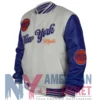 NY Knicks Royal Cream And Leather And Wool Varsity Jacket