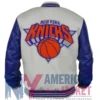 NY Knicks Royal Cream And Varsity Leather And Wool Jacket