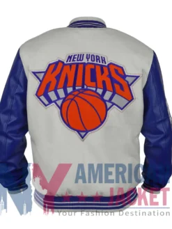 NY Knicks Royal Cream And Varsity Leather And Wool Jacket