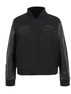 NY Knicks Triple Black Varsity Wool-Leather Jacket
