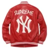 NY Supreme red varsity leather jacket