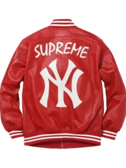 NY Supreme red varsity leather jacket