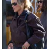 NYC 2026 Bella Hadid Brown Leather Jacket