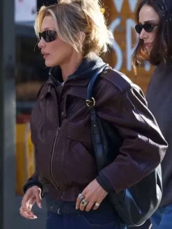 NYC 2026 Bella Hadid Brown Leather Jacket