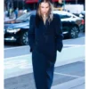 NYC 2026 Emilia Clarke Blue Hooded Coat