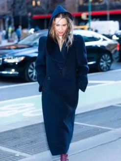 NYC 2026 Emilia Clarke Blue Hooded Coat