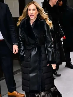 NYC 2026 Holly Hunter Fur Trim Black Coat
