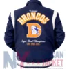 Navy Blue Denver Broncos Wool Varsity Jacket with Rib-Knitted Cuffs, Shirt Collar, and Classic Button Closure