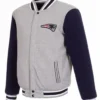 New England Patriots Varsity Gray and Navy Wool Jacket