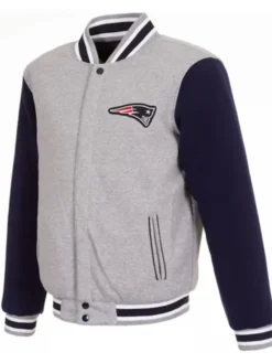 New England Patriots Varsity Gray and Navy Wool Jacket