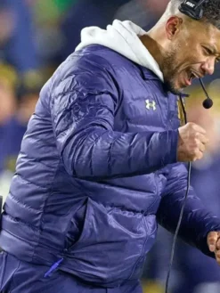 Notre Dame Marcus Freeman Blue Puffer Jacket