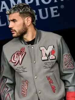 Off White X Ac Milan Grey Varsity Jacket