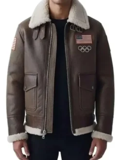 Olympics 2026 Team USA Brown Leather Jacket