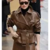 PFW 2026 Claire Foy Brown Leather Jacket