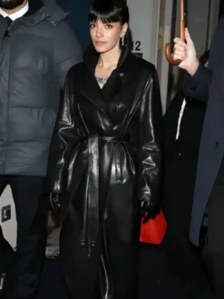 PFW 2026 Lily Allen Black Leather Coat