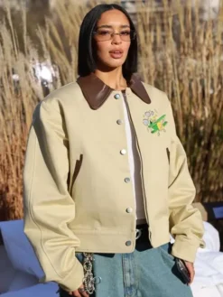 Paris Fashion Week Dina Ayada Beige Leather Jacket