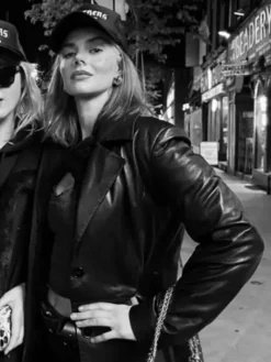 Samara Weaving Ready or Not 2 Black Leather Coat